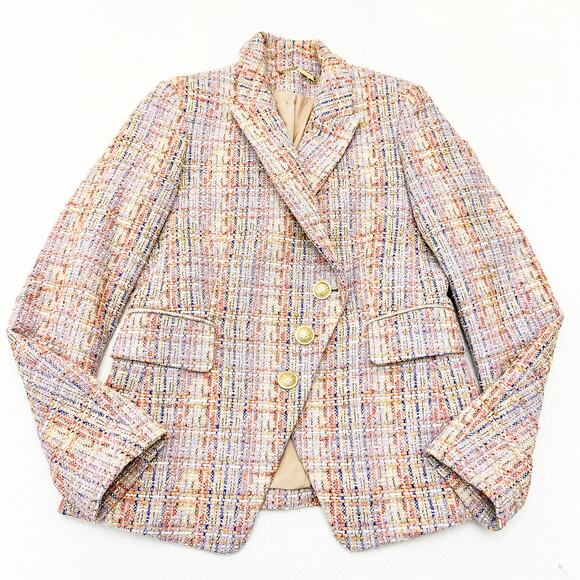 Elie Tahari Dress Jacket Cream Multicolor Woven Assymetrical Panel Blazer Size 4